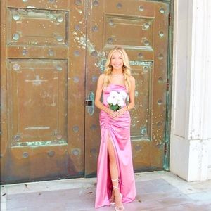 pink satin prom dress